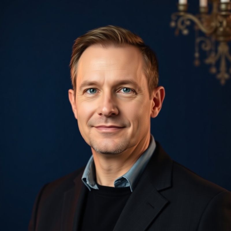 Portrét slovenského podnikateľa v stredných rokoch s koralovým osvetlením